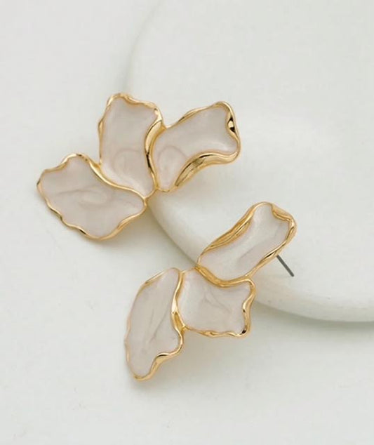 Half Flower Gold Dipped Cream Earrings