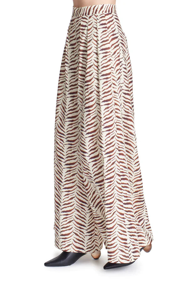 Brown Zebra Print Extra Wide Palazzo Pants by HYFVE - Large