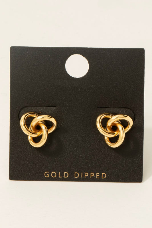 Gold Dipped Triple Knot Stud Earrings