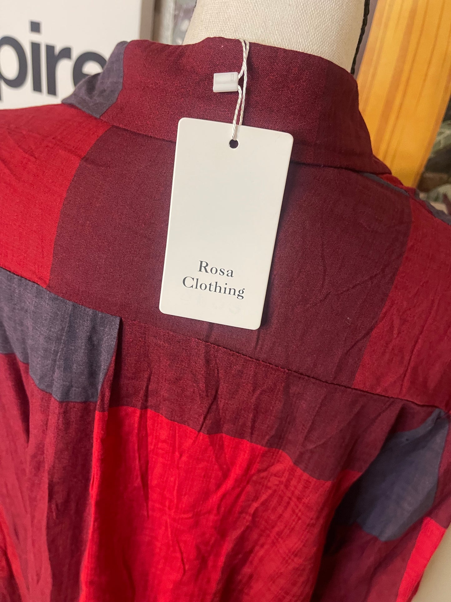 NEW Red/Burgundy Colorblock Button Up Dress/Kimono-Duster w/Pockets - Large