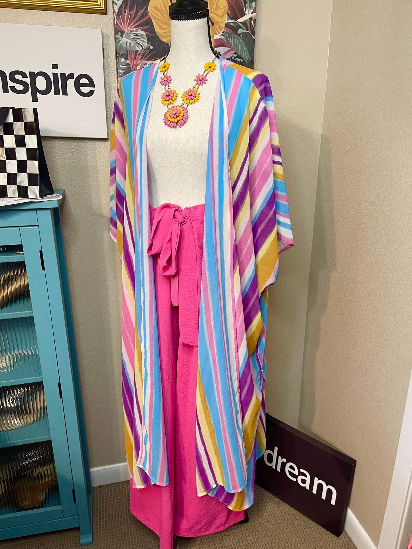 Multi-color Striped Kimono - One Size