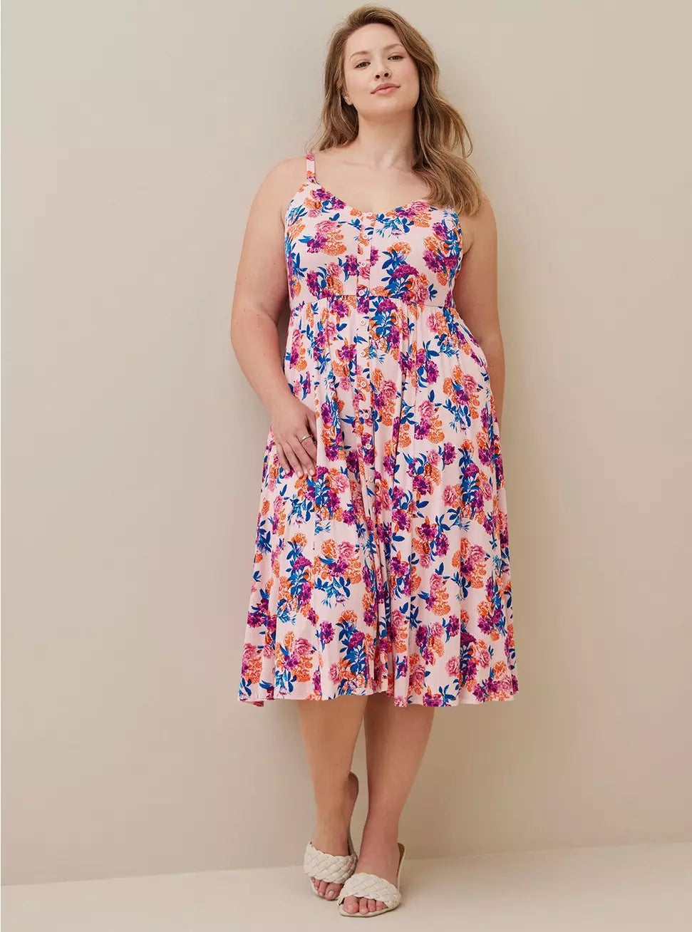 Floral Midi Super Soft Button-Front Torrid Skater Dress - 3 (22/24)