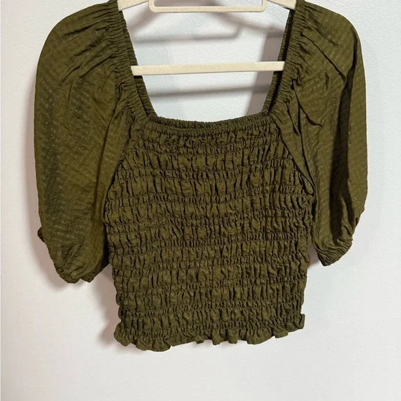 Olive Green Old Navy Smocked Bubble Sleeve Top -XL