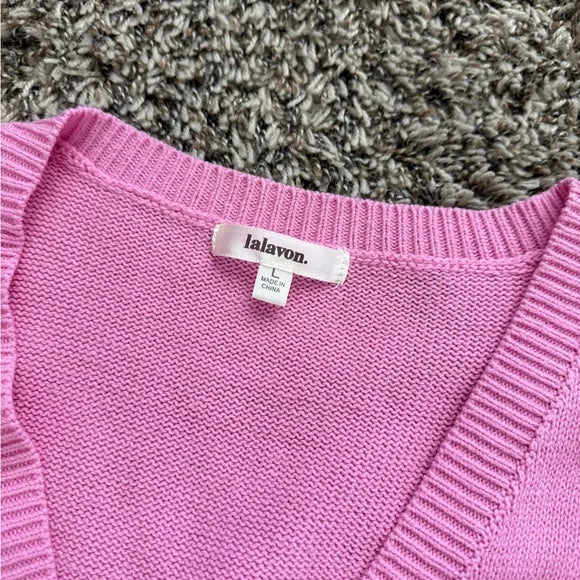 Pink V-neck Lalavon Bow Sweater - Large