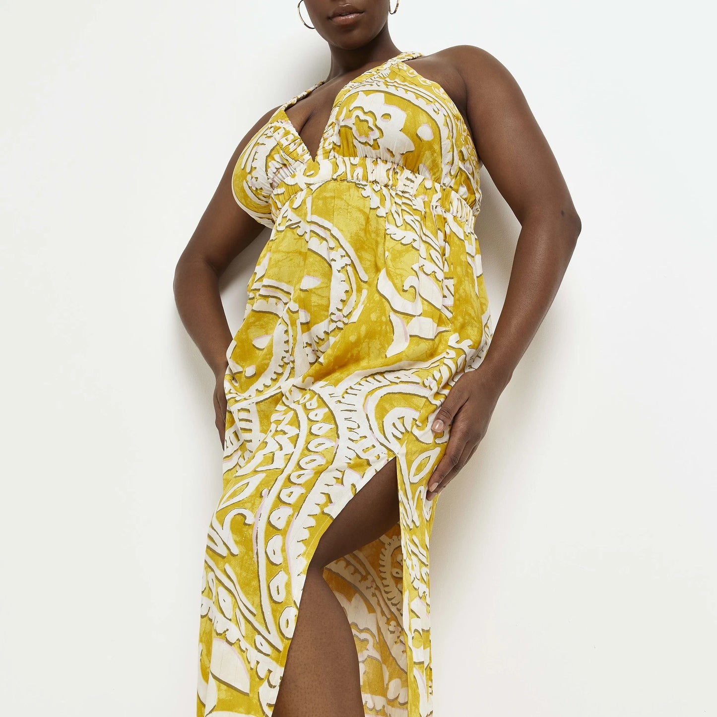 NEW Yellow Paisley Plunge Neck Jumpsuit by River Island 22/24