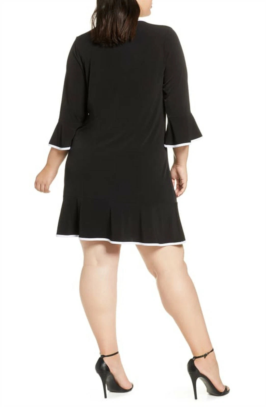 Black MK White Trim Flounce Bell Sleeve Dress - OX(14)
