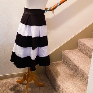 B/W Striped Midi Skater/Bubble Skirt - 2X