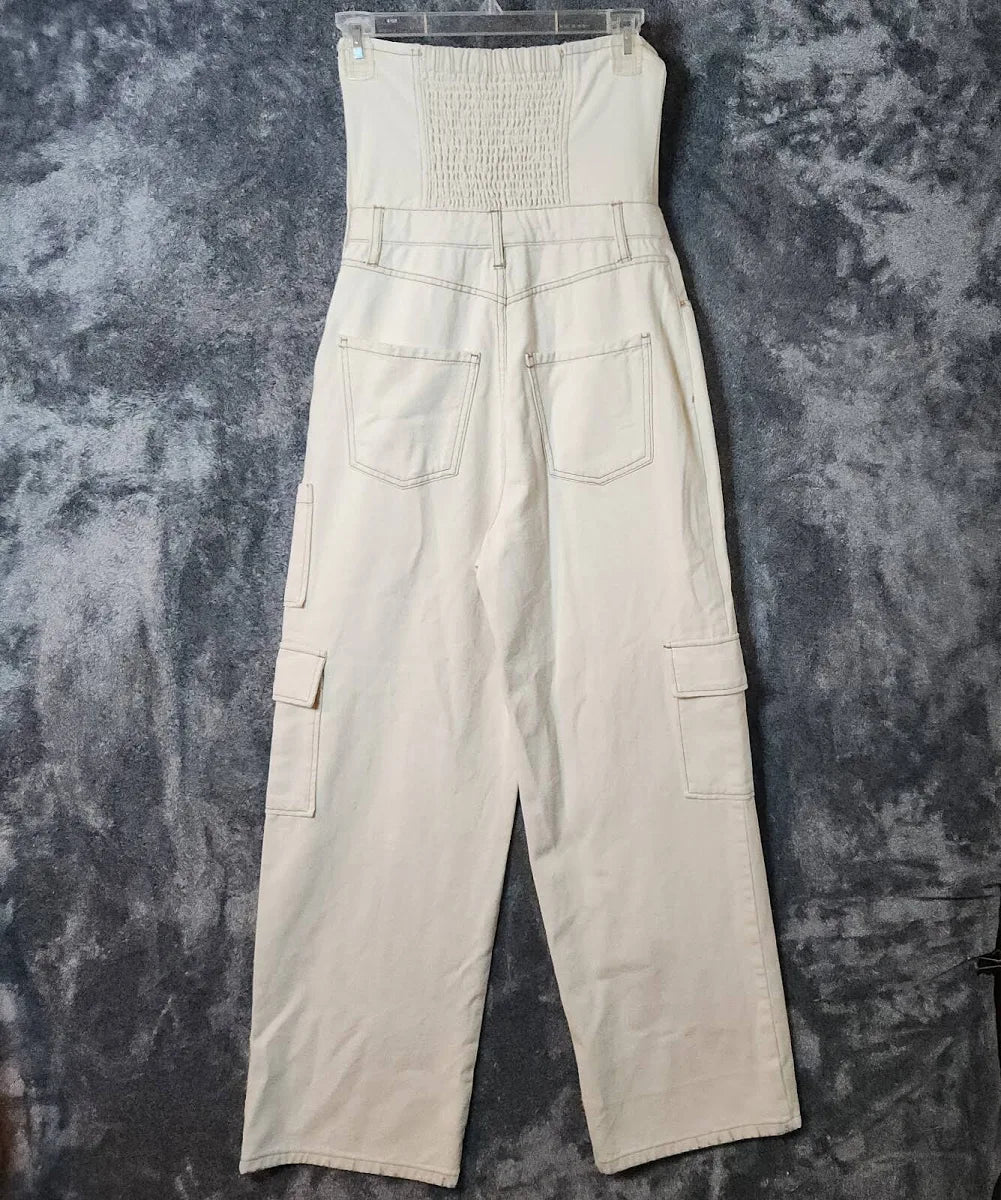 Beige Denim Wild Fable Strapless Jumpsuit - XL
