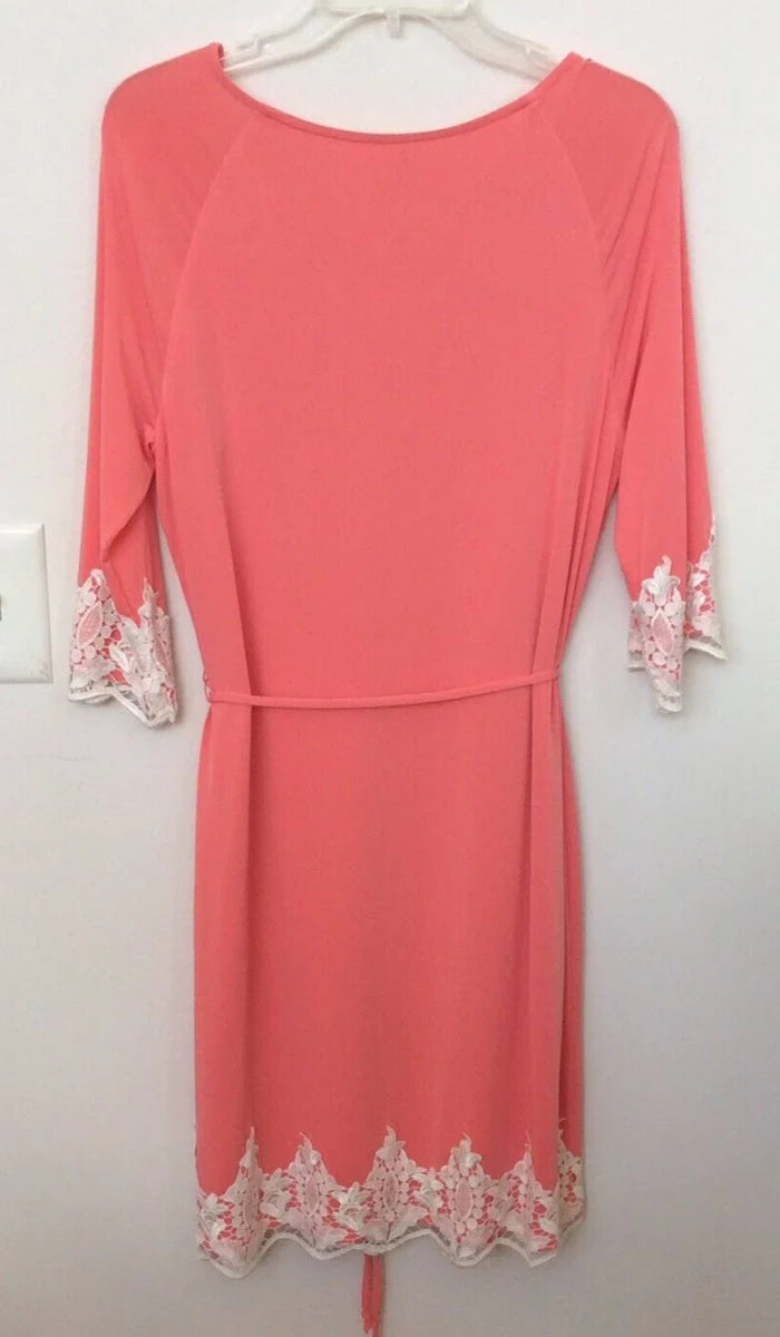 NWT Cato Salmon 3/4 Sleeve Dress with Lace Hem and Belt - 18/20