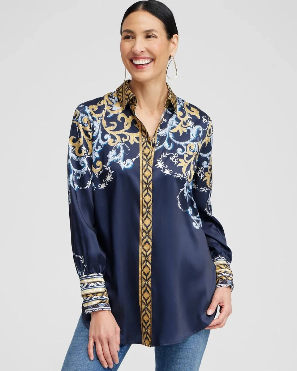 Chico's Ruched Sleeve Button Down -10 (1.5)