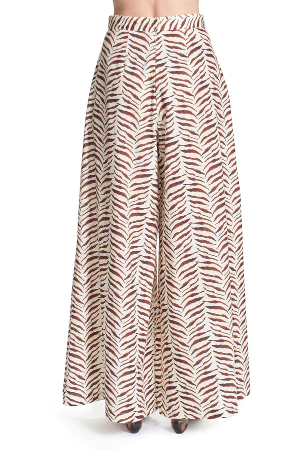 Brown Zebra Print Extra Wide Palazzo Pants by HYFVE - Large