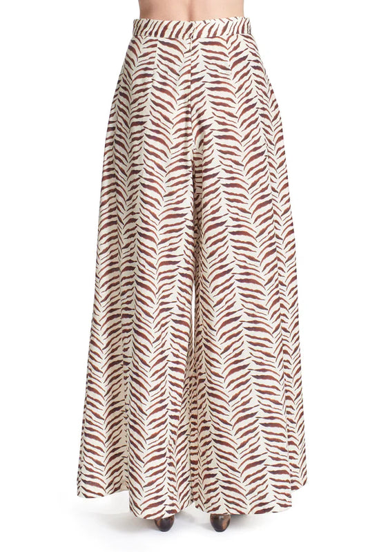 Brown Zebra Print Extra Wide Palazzo Pants by HYFVE - Large