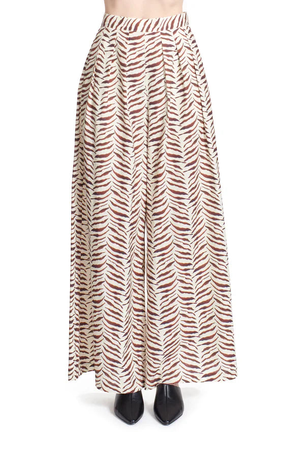 Brown Zebra Print Extra Wide Palazzo Pants by HYFVE - Large