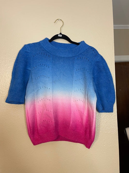 English Factory Ombre Knit Sweater Women’s L Blue Pink Short Sleeve Crewneck