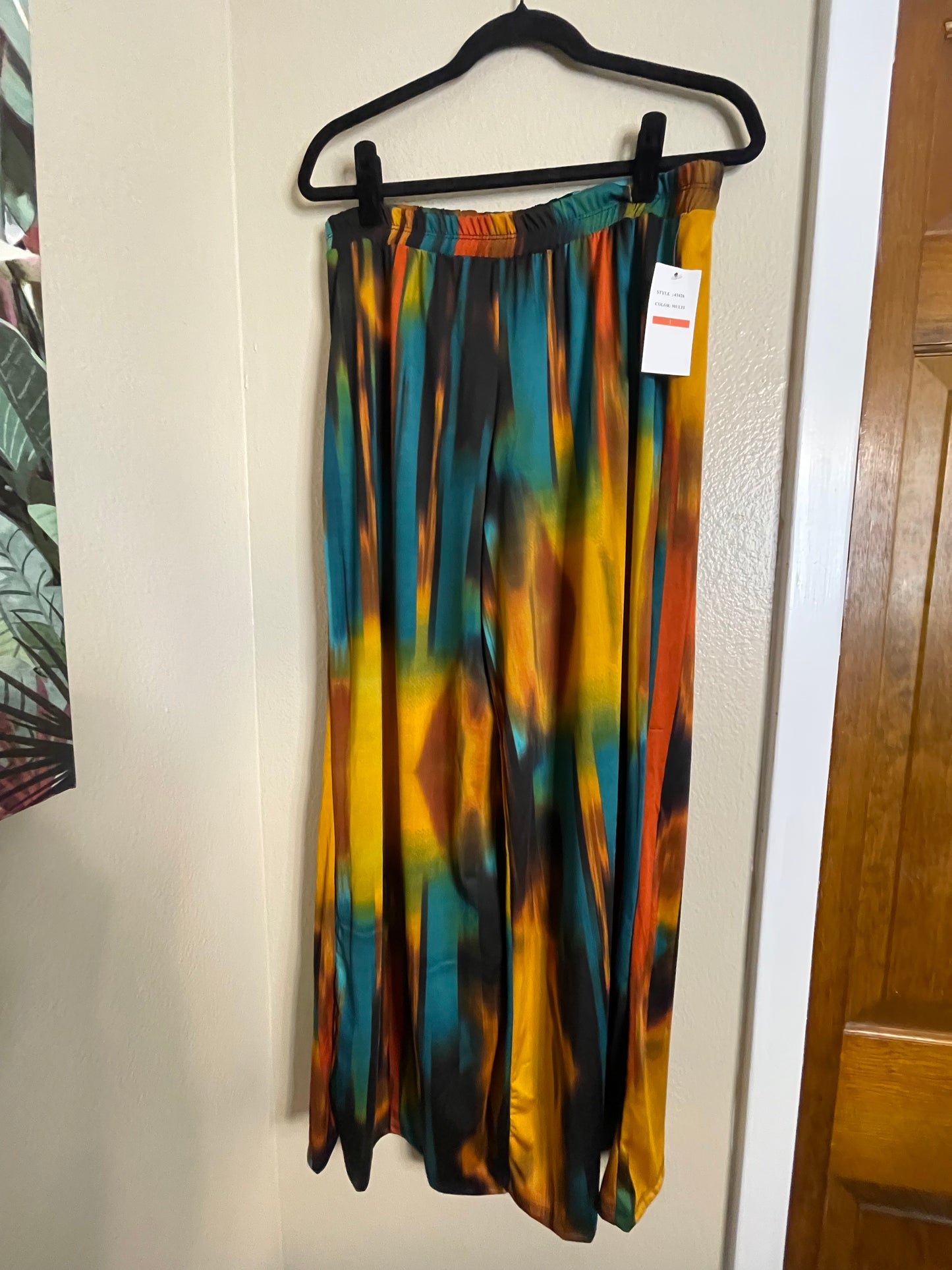 NEW Jewel tone TieDye Wide Leg Palazzo Pants by Kaktus - Large