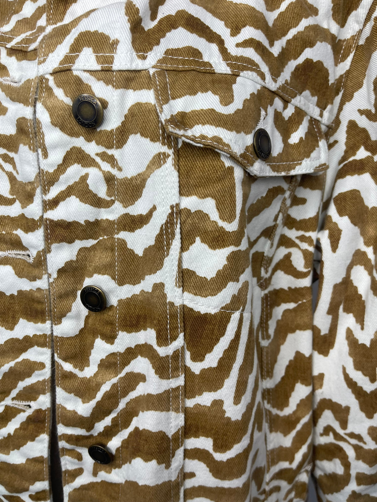 #1773 Jessica London Zebra Print Longline Denim Jacket Tag 18W, Best Fit 12-14