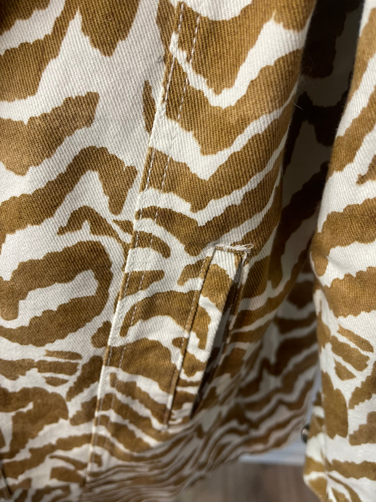 #1773 Jessica London Zebra Print Longline Denim Jacket Tag 18W, Best Fit 12-14