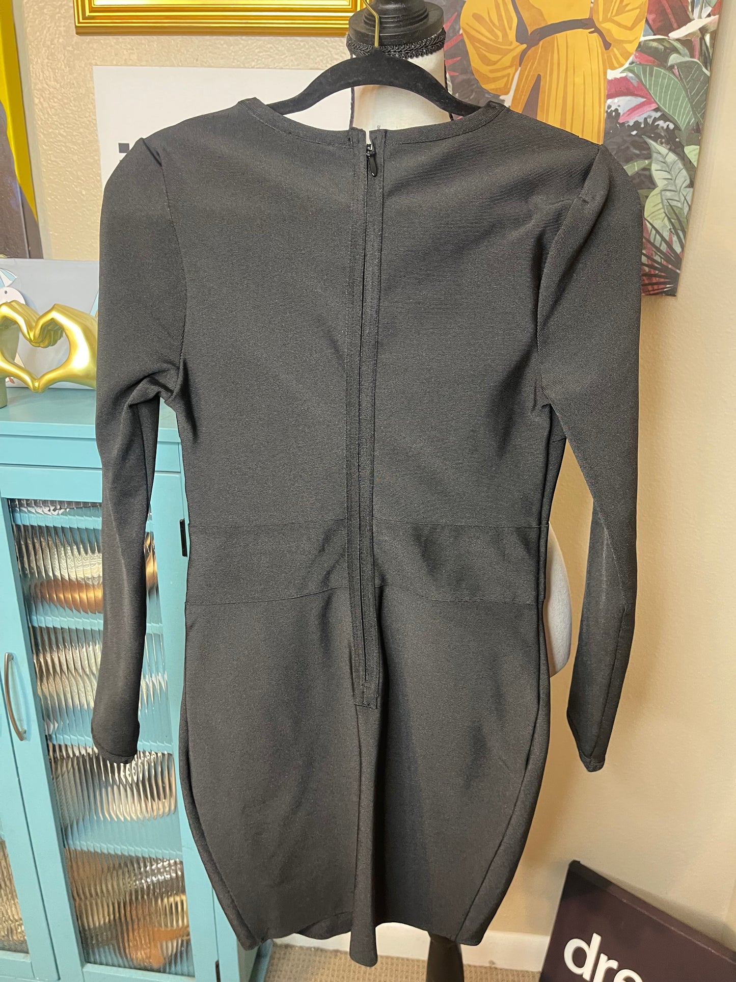 NEW Black Long Sleeve Vneck Bandage Dress - WOW Couture - Medium