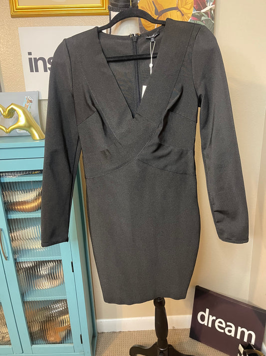NEW Black Long Sleeve Vneck Bandage Dress - WOW Couture - Medium