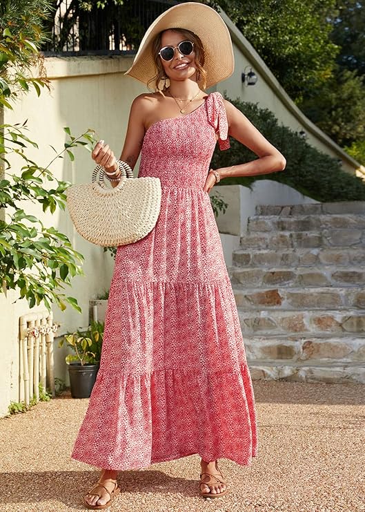NWT PRETTYGARDEN Floral One Shoulder Sleeveless Bow Knot Dress -S