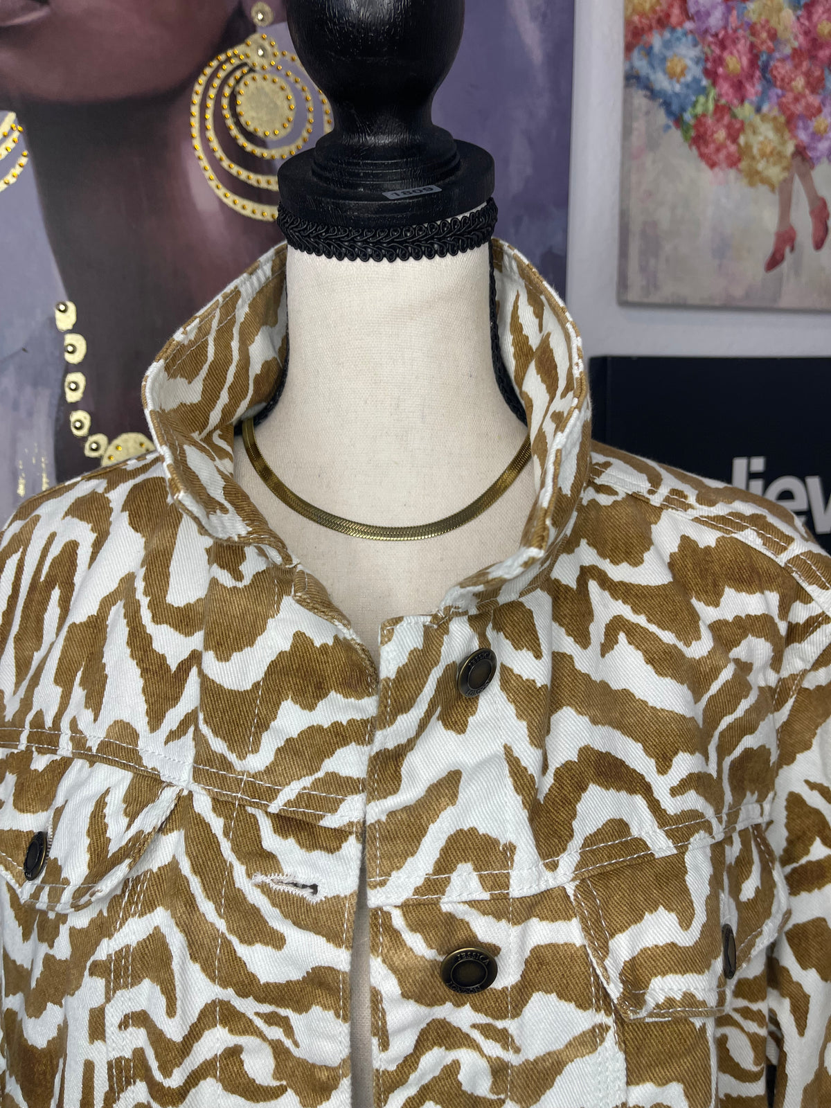 #1773 Jessica London Zebra Print Longline Denim Jacket Tag 18W, Best Fit 12-14
