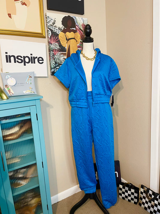 NWT Blue Short-Sleeve Hooded Set XL (Best Fit Large)
