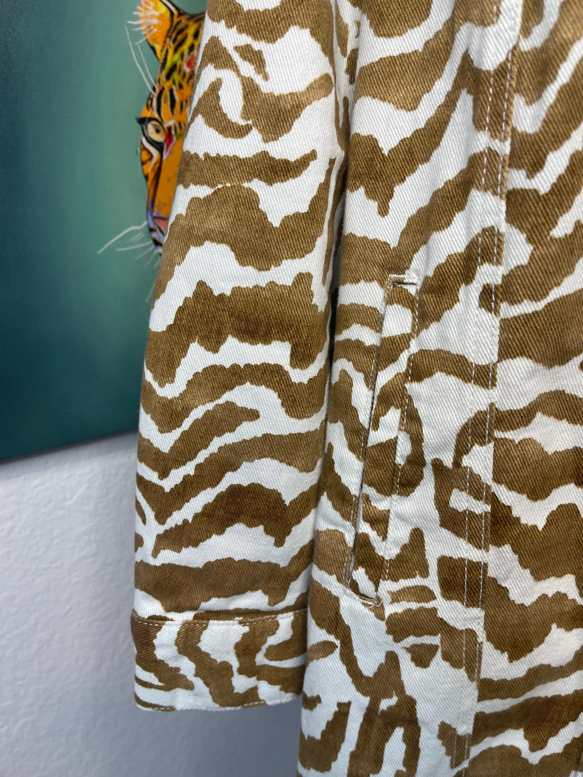 #1773 Jessica London Zebra Print Longline Denim Jacket Tag 18W, Best Fit 12-14