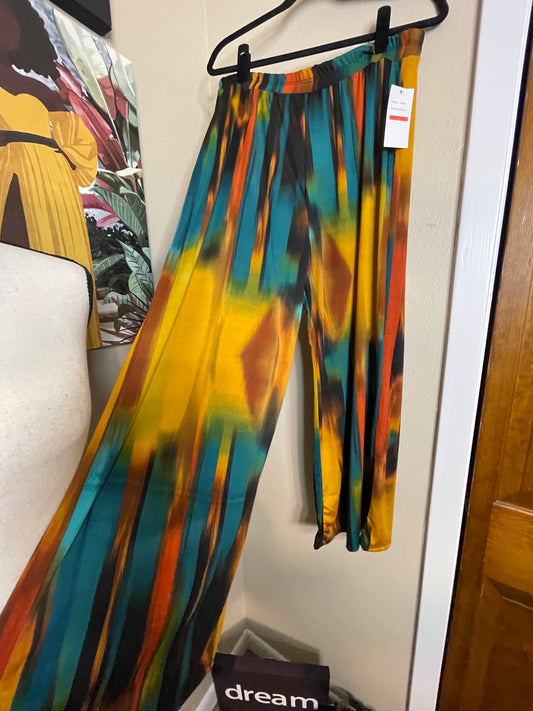 NEW Jewel tone TieDye Wide Leg Palazzo Pants by Kaktus - Large
