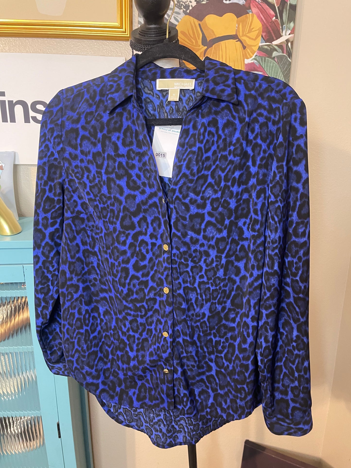 Blue Animal Print Michael Kors Button Down Shirt - Medium