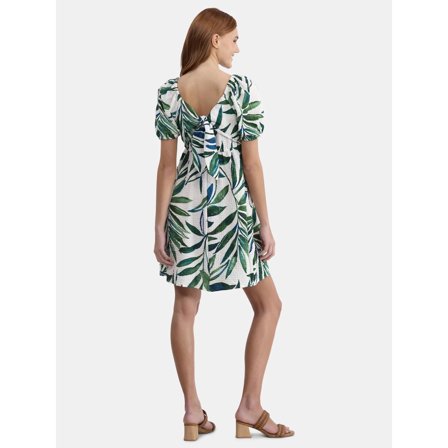 NEW Time and Tru Women's and Women's Plus Tie Back Mini Dress with Puff Sleeves - XXXL (BF 16)