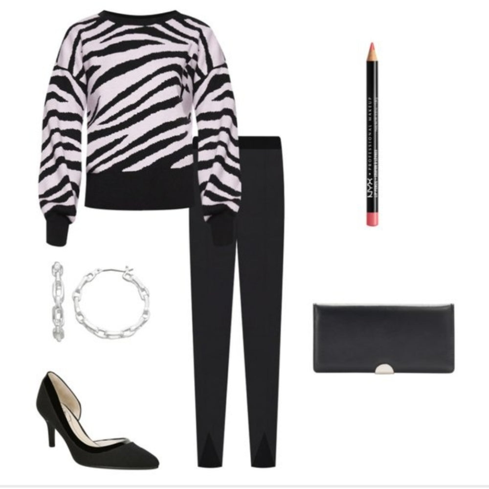 Nine West Zebra Balloon Sleeve Sweater - Large