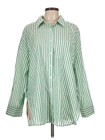 Striped Green Torrid Button Up - Size 0 (12)