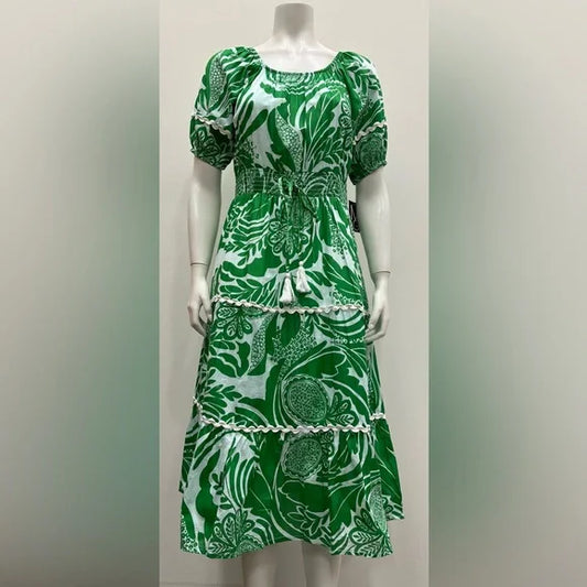 Mlle Gabrielle Green Floral Midi-Printed Dress - 2x