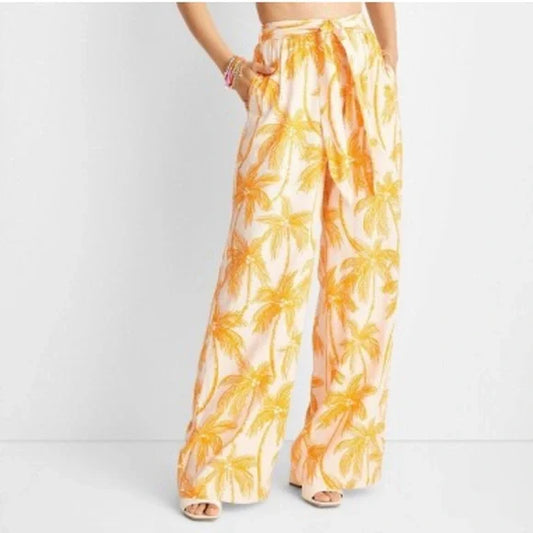 Future Collective x Alani Noelle Palm Tree Linen Blend Wide Leg Pants - 2X