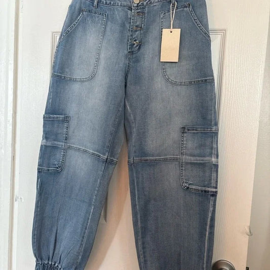 NEW Denim Cargo Joggers Flamingals - 4X  (Best Fit 2X)