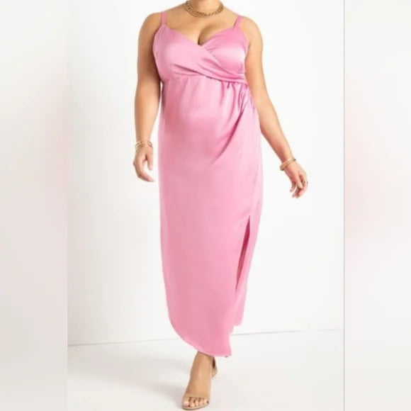 NEW Pink Satin Eloquii Spaghetti Strap Dress - 18