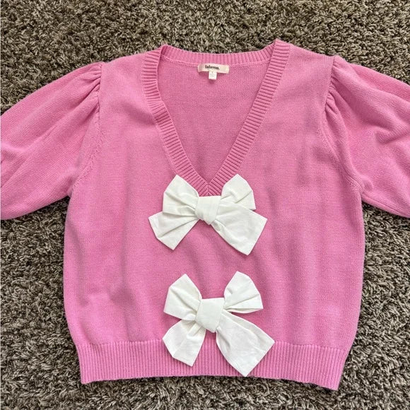 Pink V-neck Lalavon Bow Sweater - Large