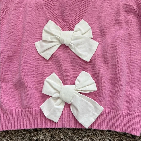 Pink V-neck Lalavon Bow Sweater - Large