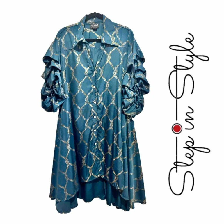 Aqua Gold Rope Pattern S&S Dress/Duster - One Size Plus (1x-3x)