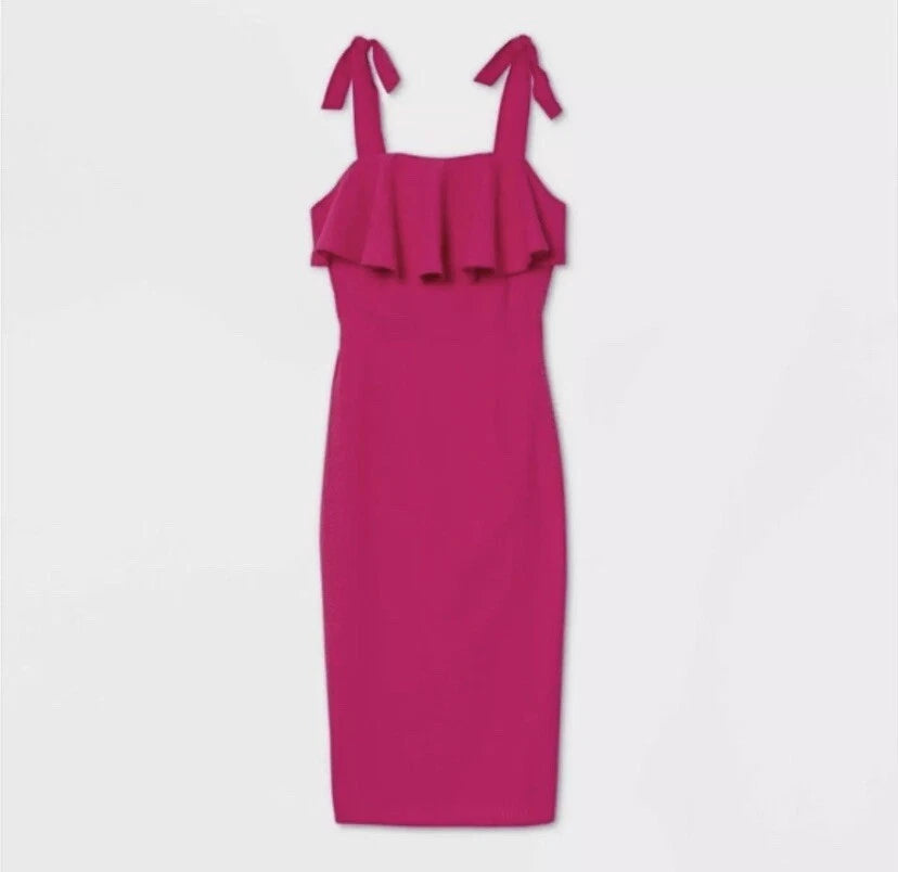 A New Day Fuchsia Sleeveless Ruffled Seersucker Dress - Large