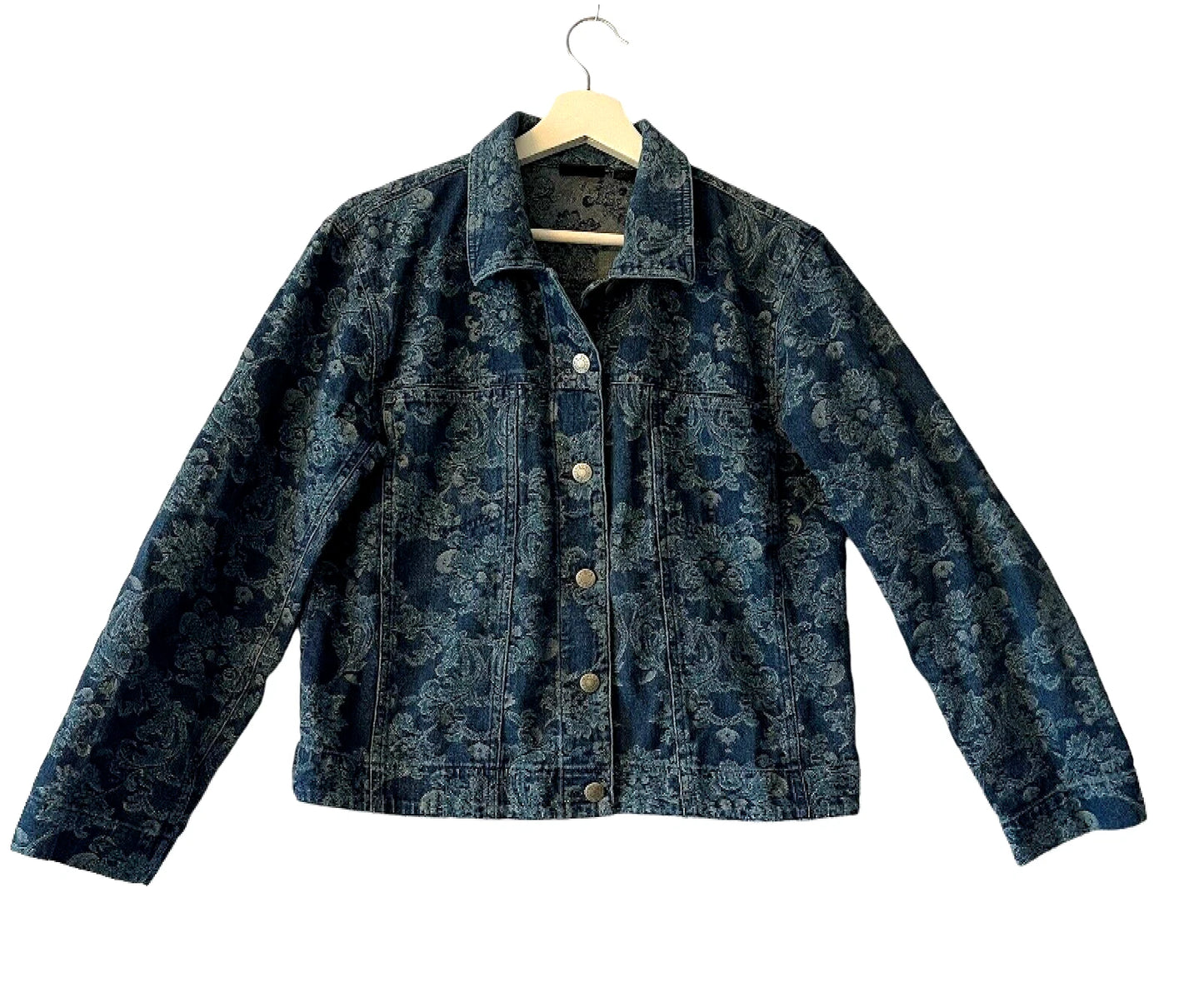 CHICO’S Floral Jacquard Lightweight Denim Jean Jacket - Size 0/SMALL