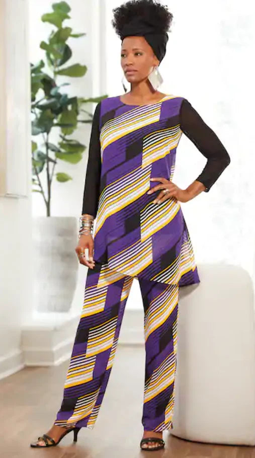 Ashiro Purple Striped Lined Palazzo PANTS ONLY - XL