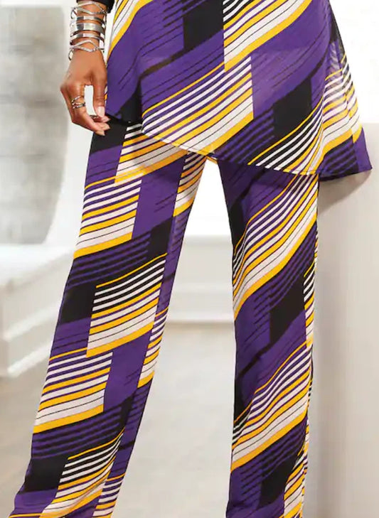 Ashiro Purple Striped Lined Palazzo PANTS ONLY - XL