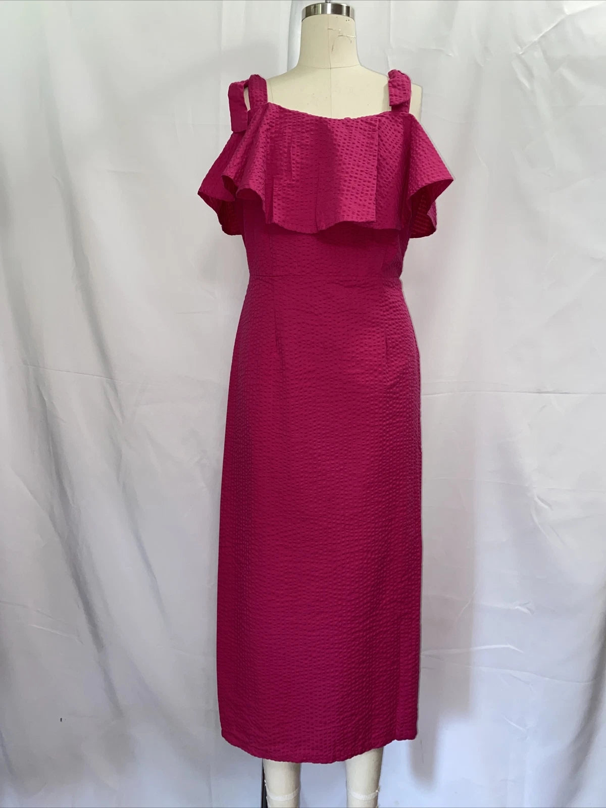 A New Day Fuchsia Sleeveless Ruffled Seersucker Dress - Large