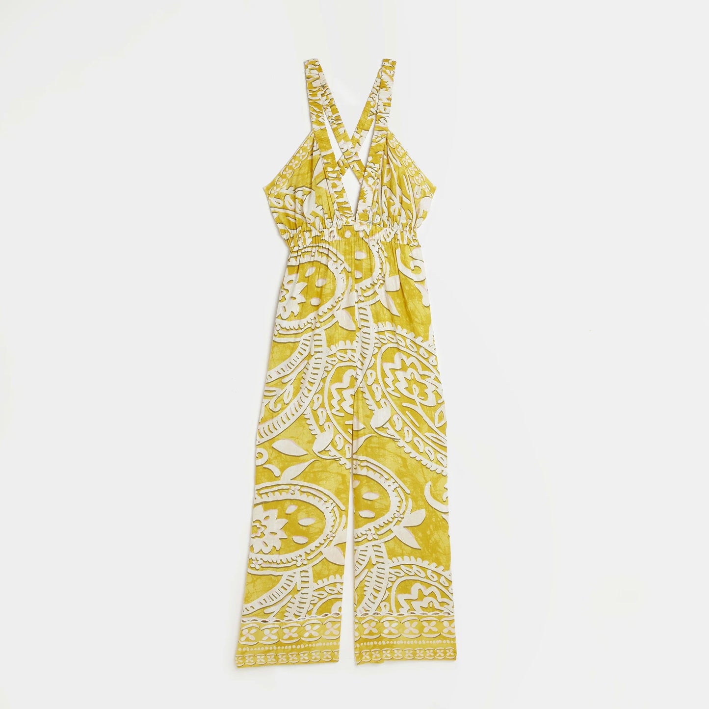 NEW Yellow Paisley Plunge Neck Jumpsuit by River Island 22/24