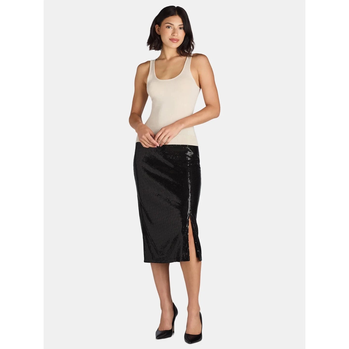 NEW Black Sequin Midi Skirt by Time and True - XL