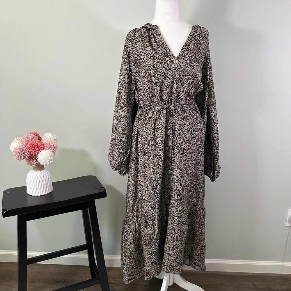 Animal Print Vneck Balloon Sleeve Maxi Dress by a New day - L