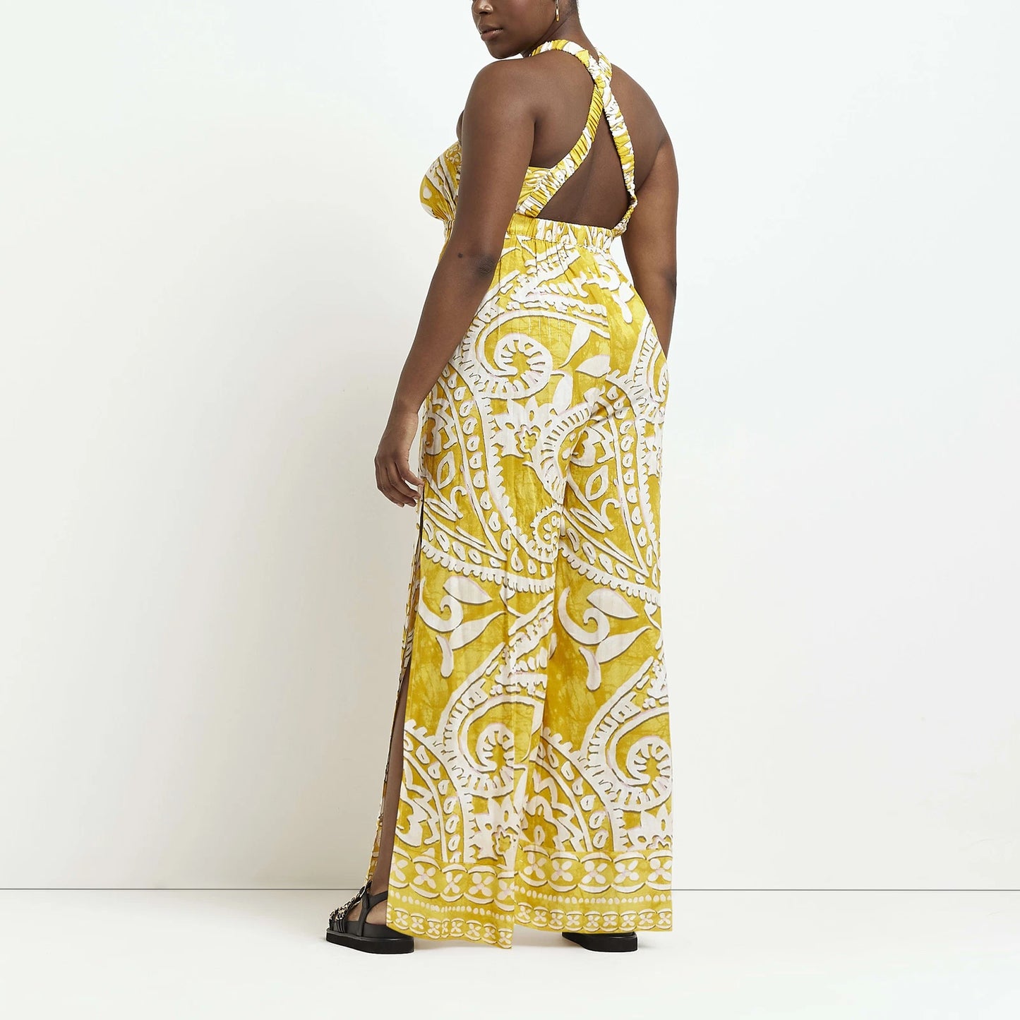 NEW Yellow Paisley Plunge Neck Jumpsuit by River Island 22/24