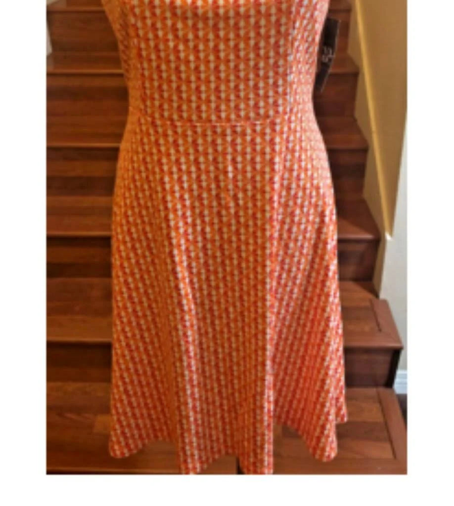 NWT New York & Company Orange and White Geometric Print Dress - M