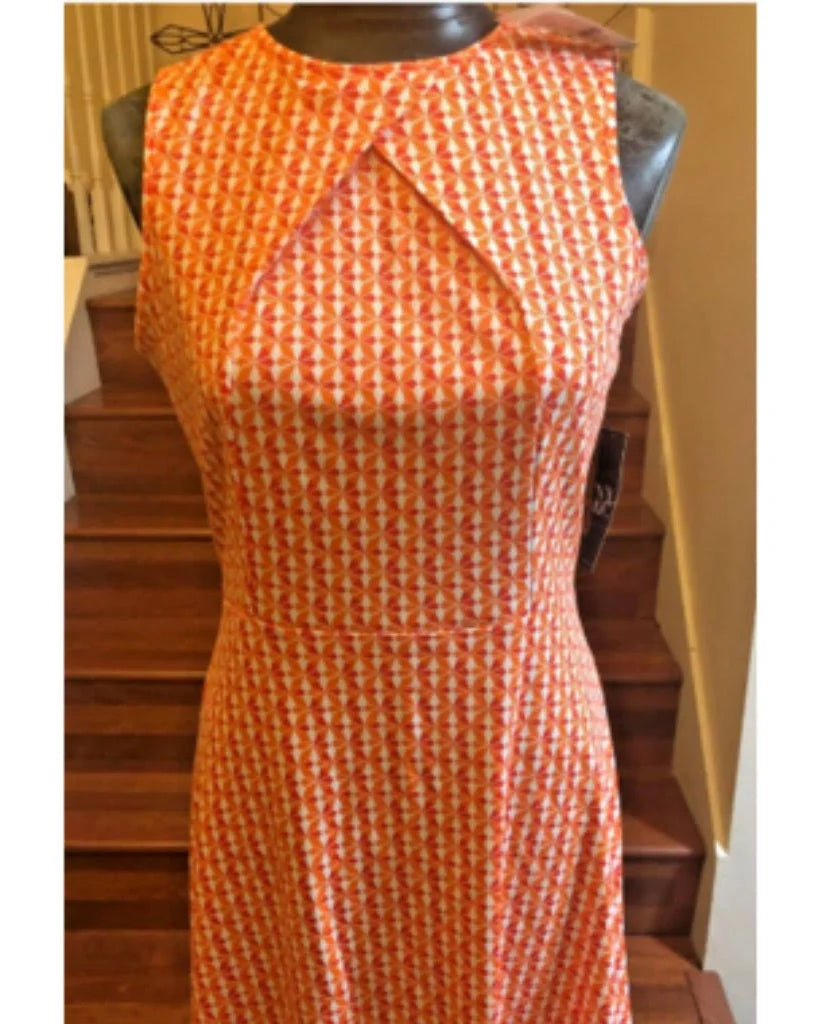 NWT New York & Company Orange and White Geometric Print Dress - M
